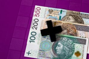 banknoty na kwotę 800 zł i plus z klocków