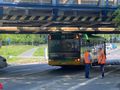 Autobus utknął pod wiaduktem w Poznaniu