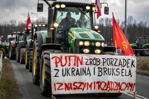 Proputinowski baner na proteście rolników