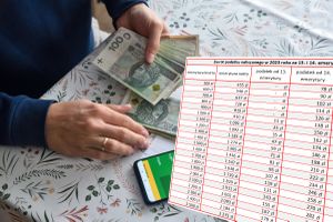 liczenie pieniędzy na stole i tabela zwrotu podatku od 13. i 14. emerytury