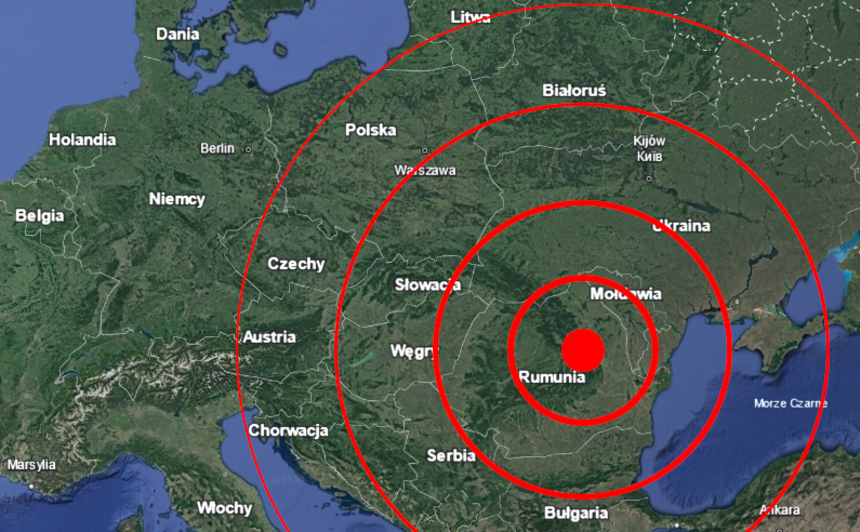 Trzęsienie ziemi w Rumunii. Mapa poglądowa