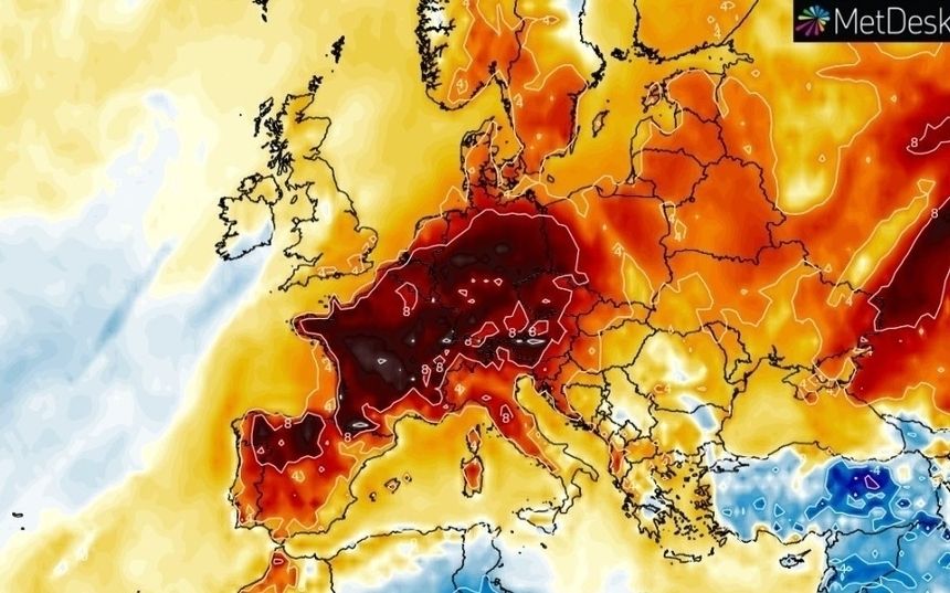 Anomalie temperatury w poniedziałek o godz. 12
