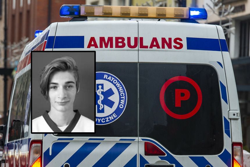 Ambulans i zdjęcie zmarłego 21-latka