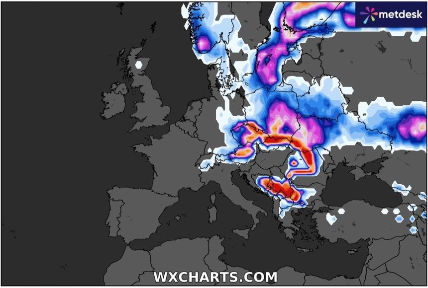 Mapa prawdopodobieństwa opadów śniegu