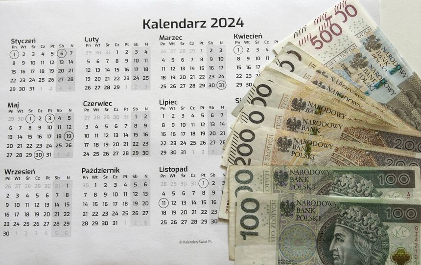 pieniądze na kalendarzu na 2024 rok