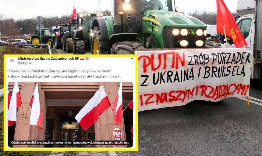 skandaliczny baner na proteście rolników