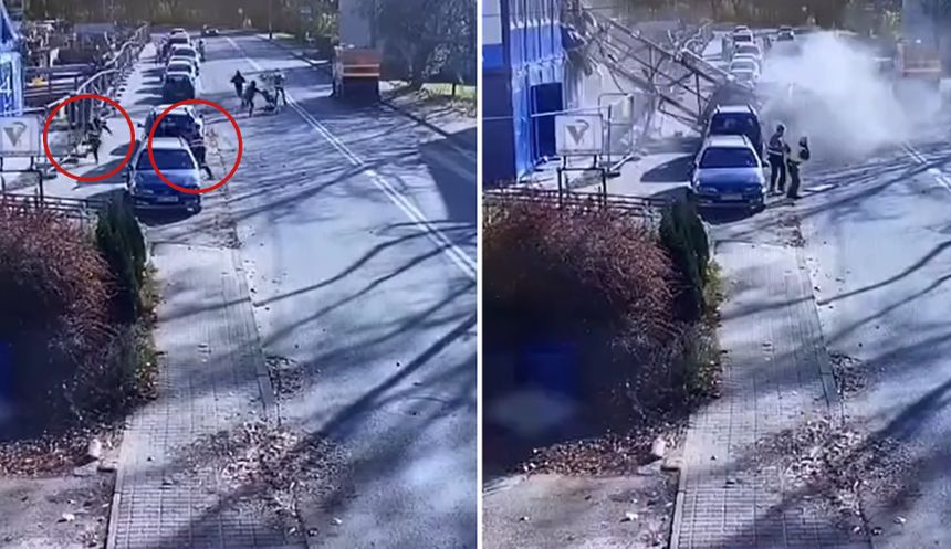 Dźwig przewrócił się na kontener pracowniczy w Wieliczce