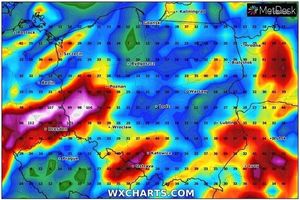 Prognoza sumy opadów w piątek o godz. 18 - model GFS