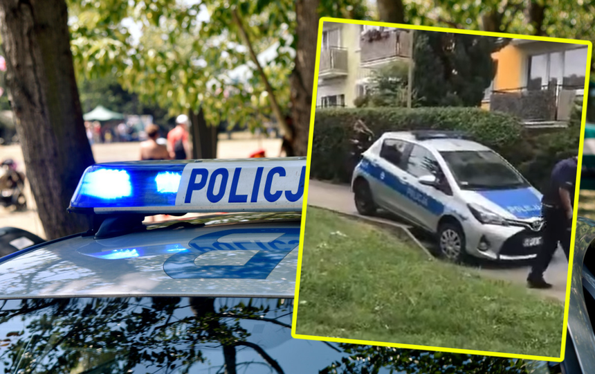 Policjantka utknęła radiowozem na schodach