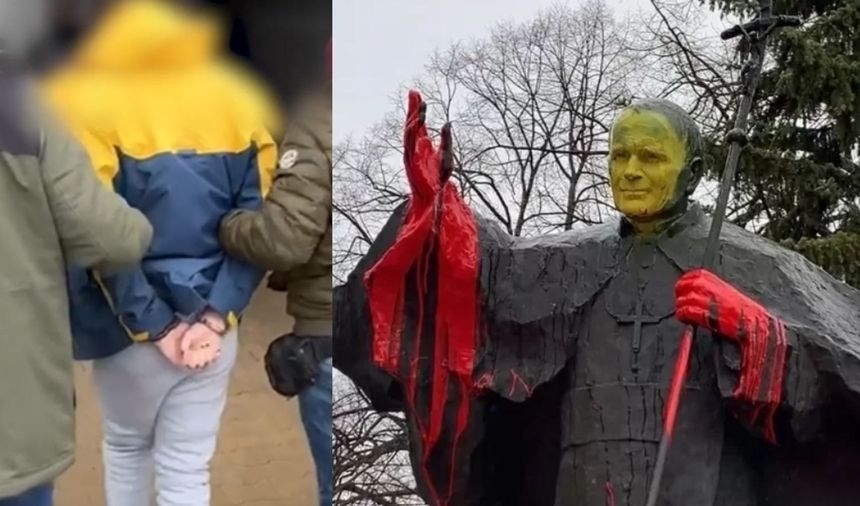 Łódź: to on oblał pomnik Jana Pawła II farbą