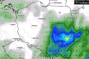 Mapa prognozy sumy opadów atmosferycznych w czwartek o północy