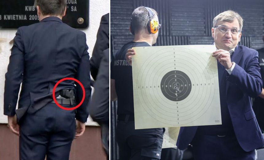 Zbigniew Ziobro z pistoletem