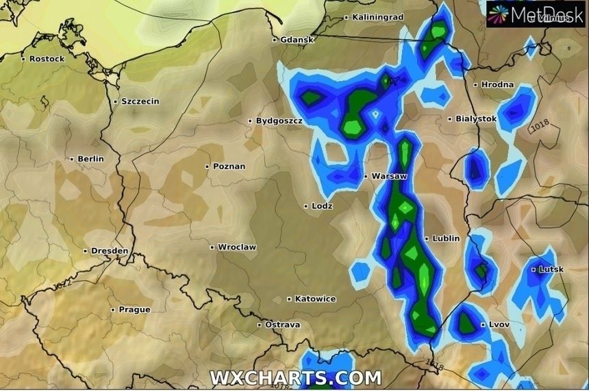 Intensywność opadów w czwartek