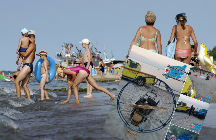Chłopy. Wypadek z udziałem paralotni na plaży