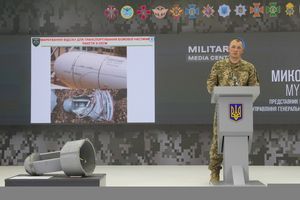 Na zdj. Mykoła Daniluk w trakcie konferencji w Kijowie