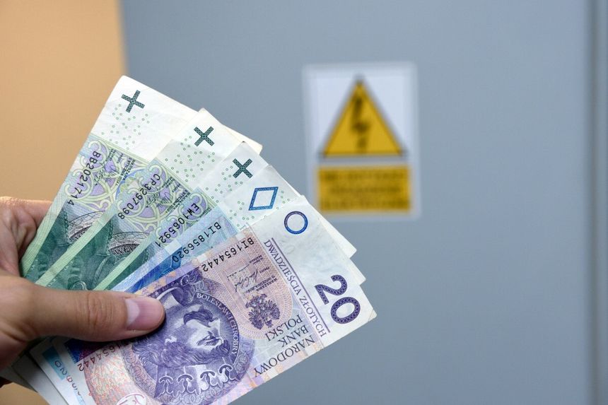 pieniądze trzymane przed skrzynką elektryczną