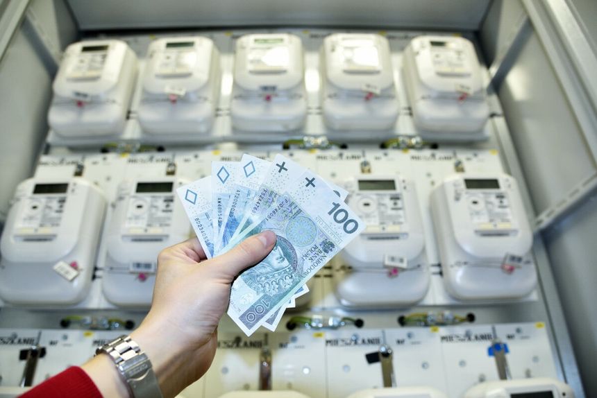 pieniądze w dłoni na tle liczników energii elektrycznej