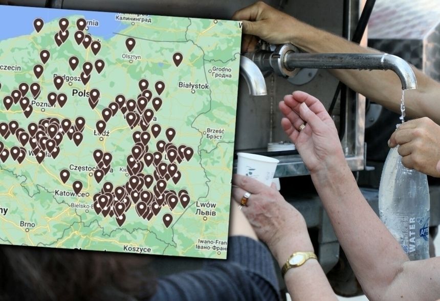 beczkowóz z wodą i mapka ograniczeń w użyciu wody