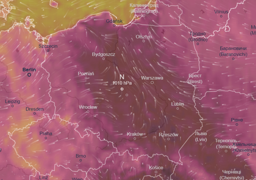 Mapa temperatury w Polsce