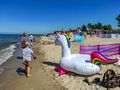 dmuchany jednorożec na plaży