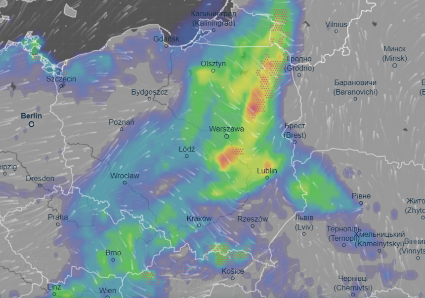 Radar deszczy, mapa pogodowa Polski