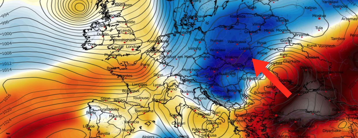 Anomalia temperatury na poziomie ciśnienia 850 hPa 15.02