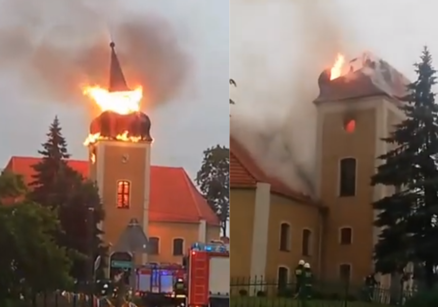 Piorun uderzył w kościół we wsi Frednowy w woj. warmińsko-mazurskim [radar burz]