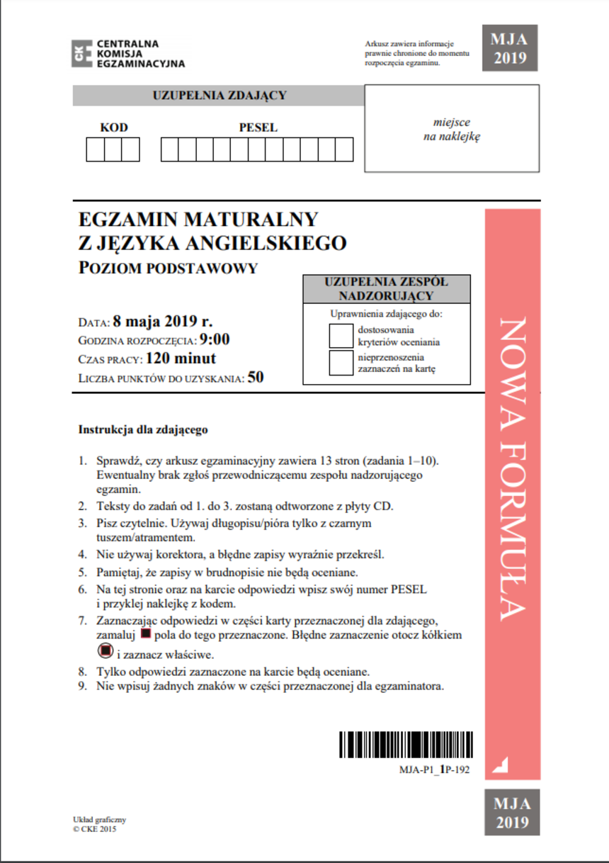 Matura z języka angielskiego - odpowiedzi