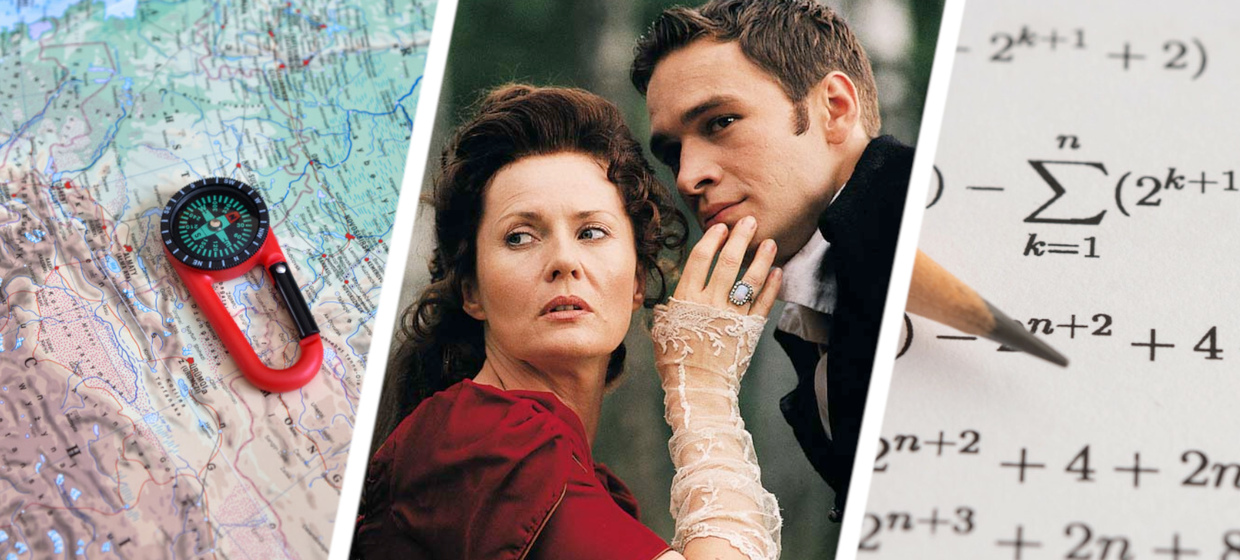 Mapa świata, kadr z filmu Pan Tadeusz, równanie matematyczne - materiał poglądowy