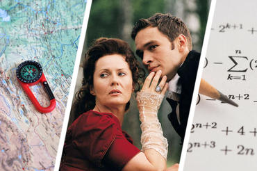 Mapa świata, kadr z filmu Pan Tadeusz, równanie matematyczne - materiał poglądowy