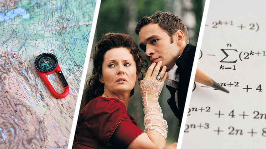 Mapa świata, kadr z filmu Pan Tadeusz, równanie matematyczne - materiał poglądowy