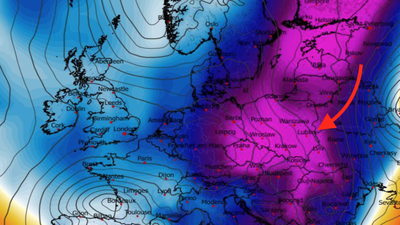 Anomalia temperatury na poziomie ciśnienia 850 hPa 22.02