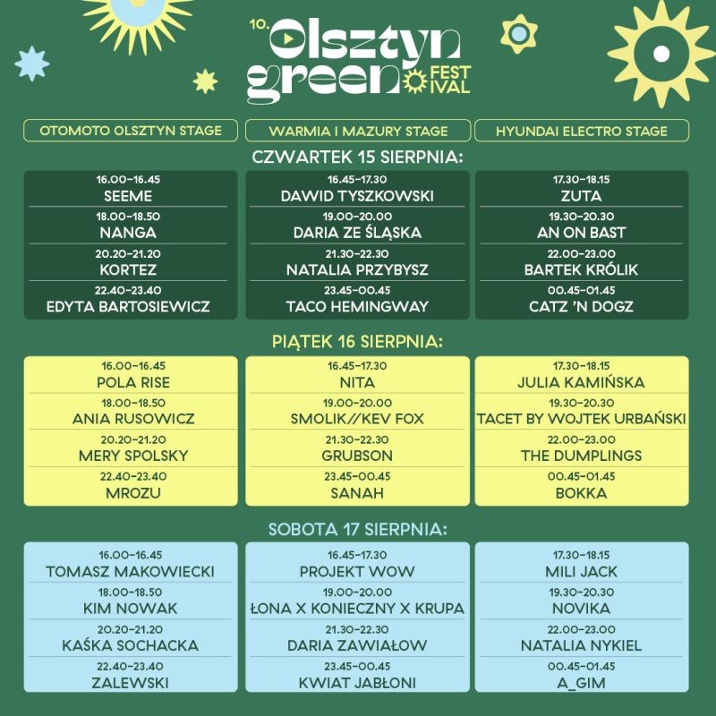 Olsztyn Green Festival 2024 line up program
