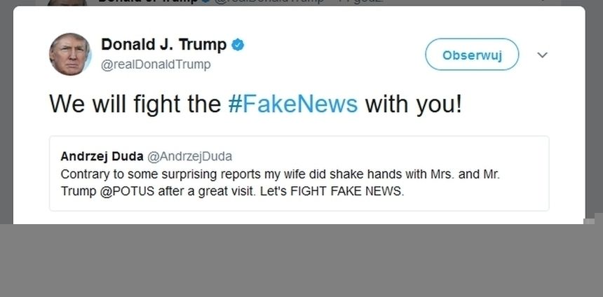 Trump do Dudy na Twitterze: Będziemy razem walczyć z fake newsami|undefined