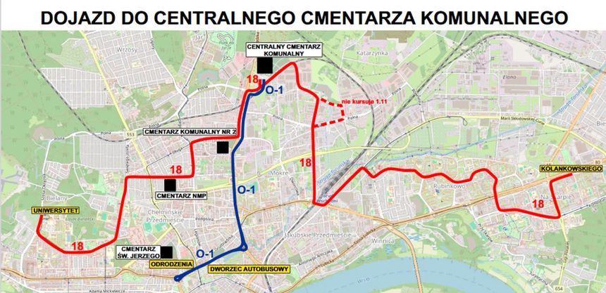 Mapa Torunia z zaznaczonymi cmentarzami