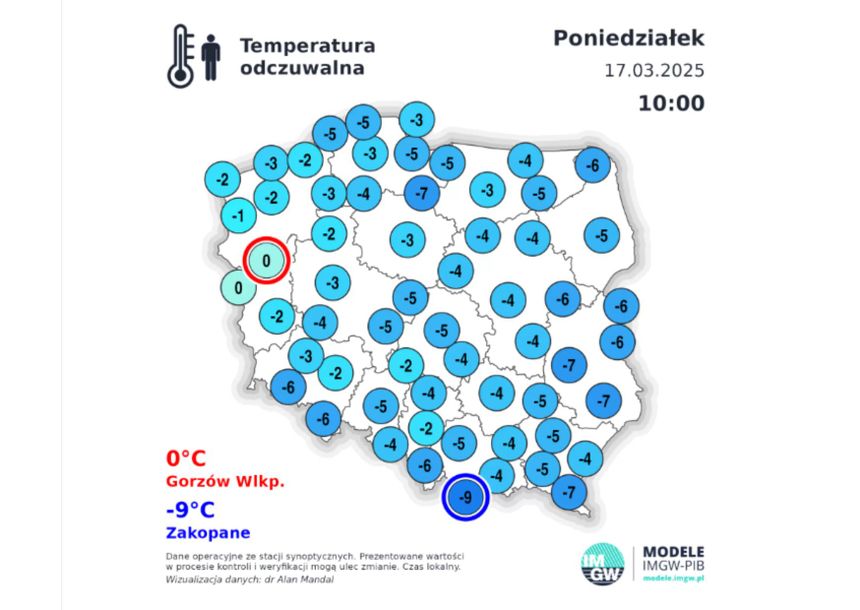 Temperatura odczuwalna, 17 marca