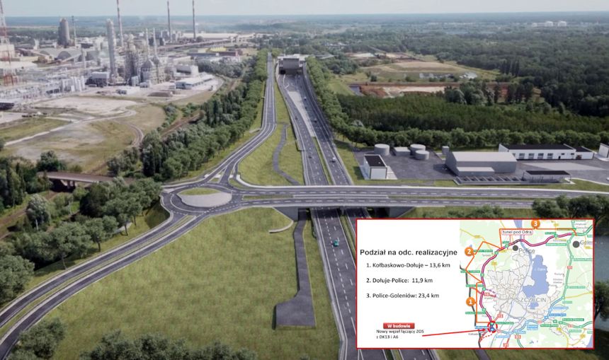 Wizualizacja węzła Police - wlot do tunelu pod Odrą