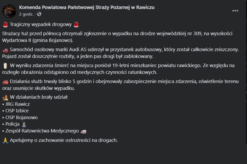 Post o wypadku pod Rawiczem