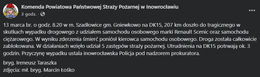 Wypadek pod Inowrocławiem - post
