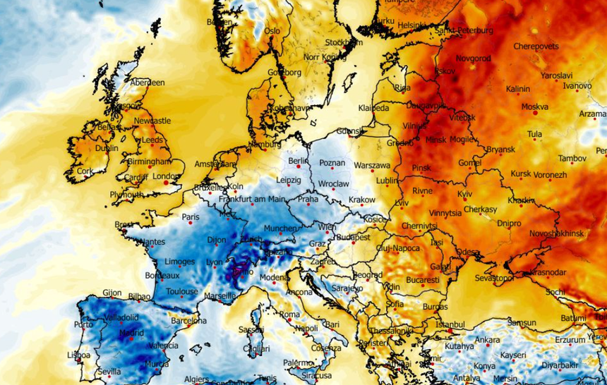 Anomalia temperatury mierzona na wysokości 2 m nad powierzchnią gruntu 30.03
