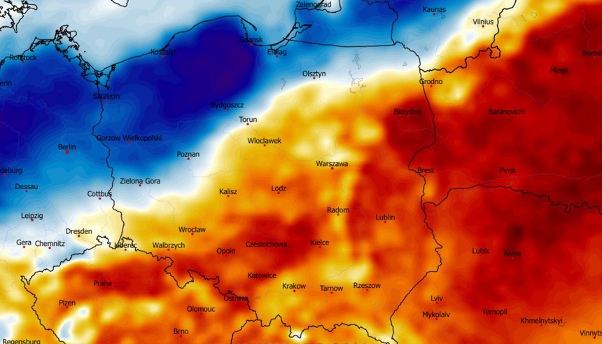 Anomalia temperatury mierzona na wysokości 2 m nad powierzchnią gruntu 06.05
