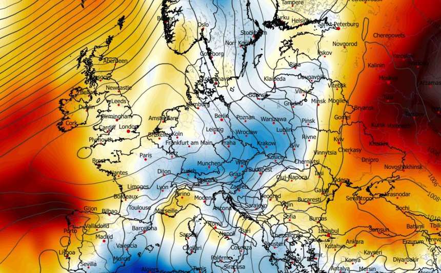Anomalia temperatury na poziomie ciśnienia 850 hPa 29.03