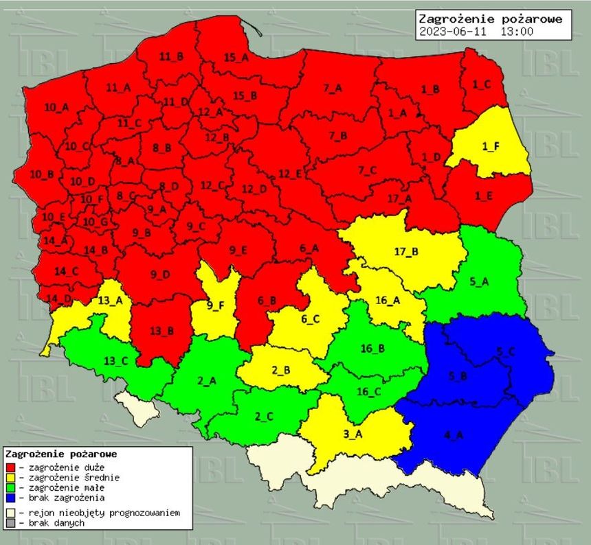 Mapa zagrożenia pożarowego w lasach