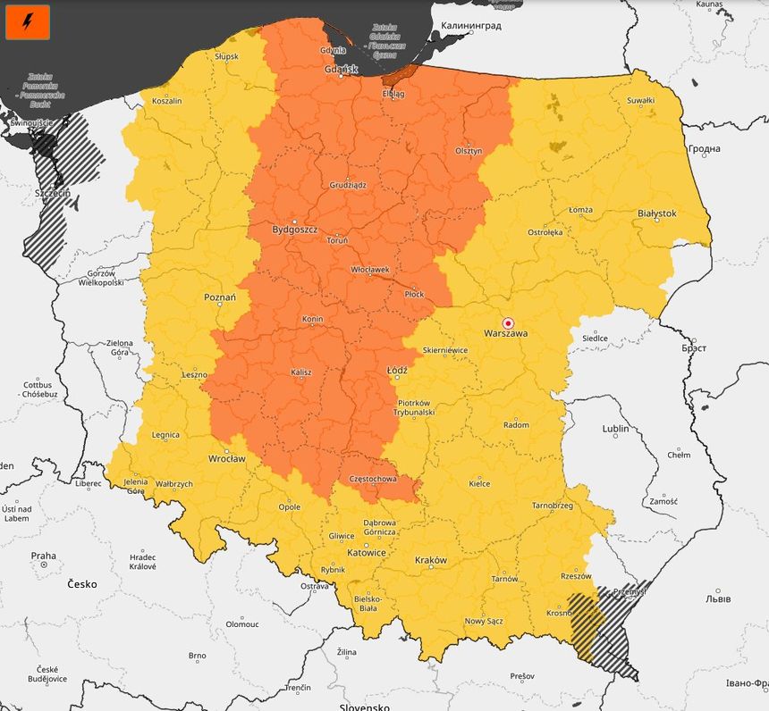 Ostrzeżenia IMGW pierwszego i drugiego stopnia