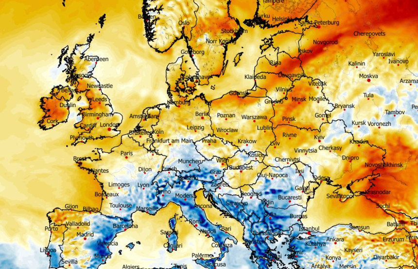 Anomalia temperatury mierzona na wysokości 2 m nad powierzchnią gruntu 19.03