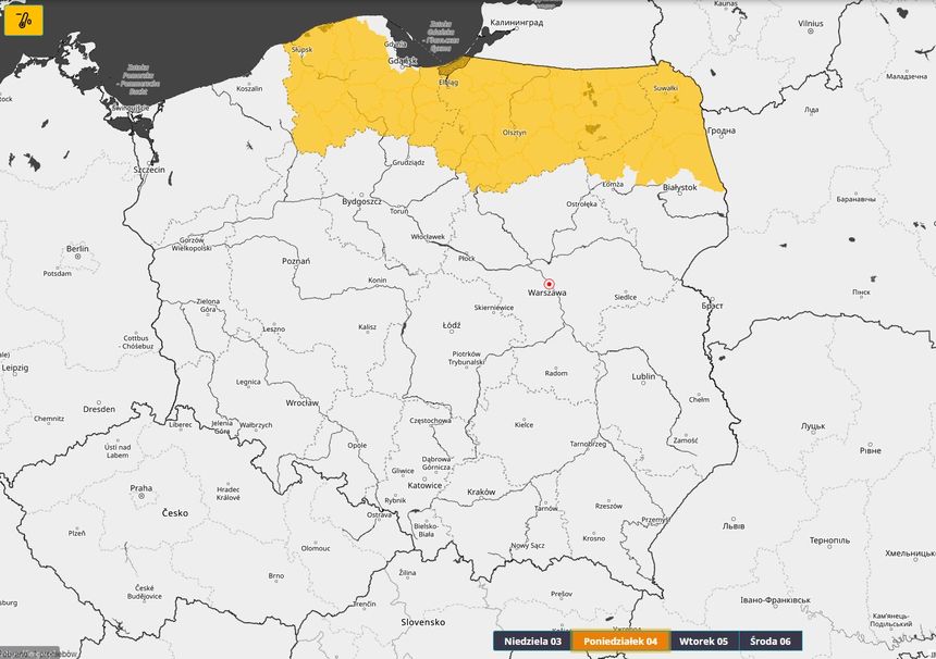 Prognoza zagrożeń na poniedziałek