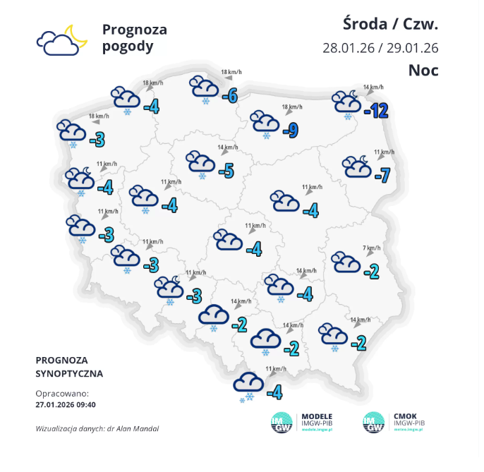 IMGW, prognoza pogody na środę 28 stycznia