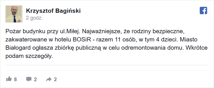 Burmistrz Białogardu o pomocy dla Pogorzelców|undefined