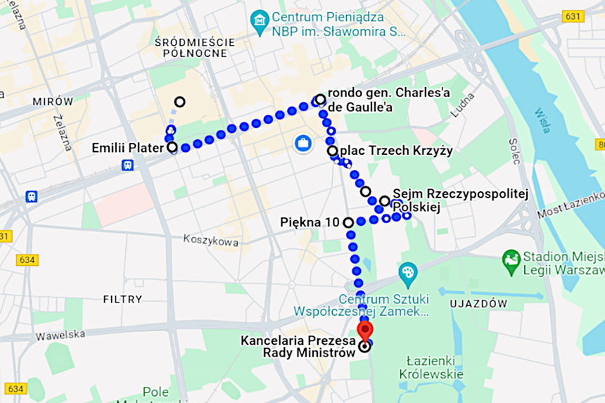 Protest rolników w Warszawie - trasa i mapa