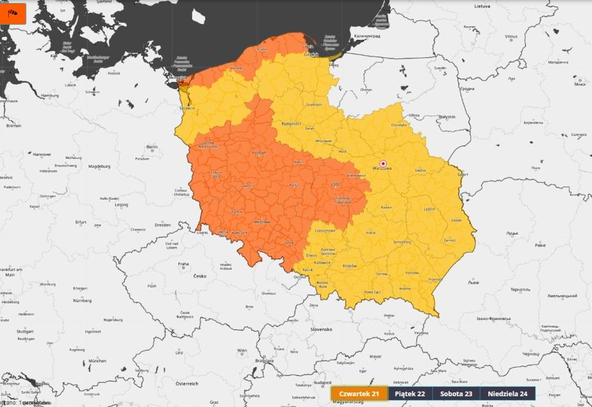 Prognoza zagrożeń IMGW na czwartek 21 grudnia